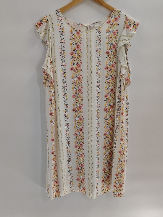 Old Navy Dresses & Skirts - Old Navy Dress Size Large Cream Floral Print Ruffle Sleeve Mesh Lining